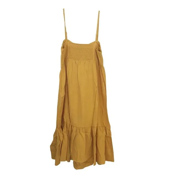 INC International Concept Midi Dress Knot Front Ruffle Yellow Linen Sundress XL - Picture 3 of 7